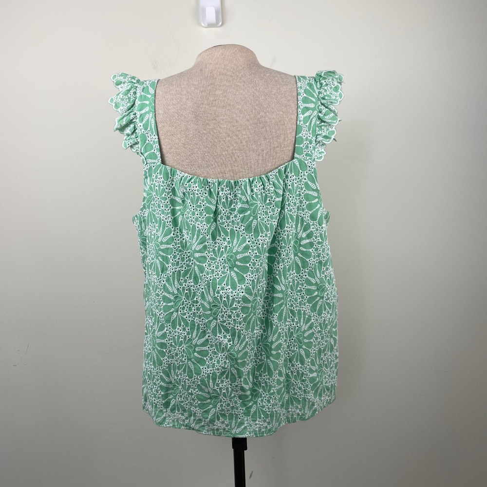 LOFT Womens Green Eyelet Ruffle Square Neck Cotton Blouse XL NWT - Picture 4 of 9